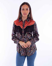 Feather Print Fringe Top