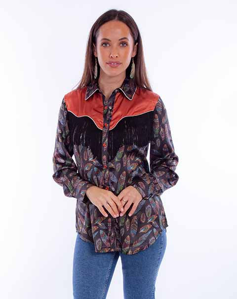 Feather Print Fringe Top
