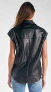 Cap Sleeve Button Down Faux Leather Shirt