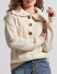 High Collar Sweater with Fancy Buttons