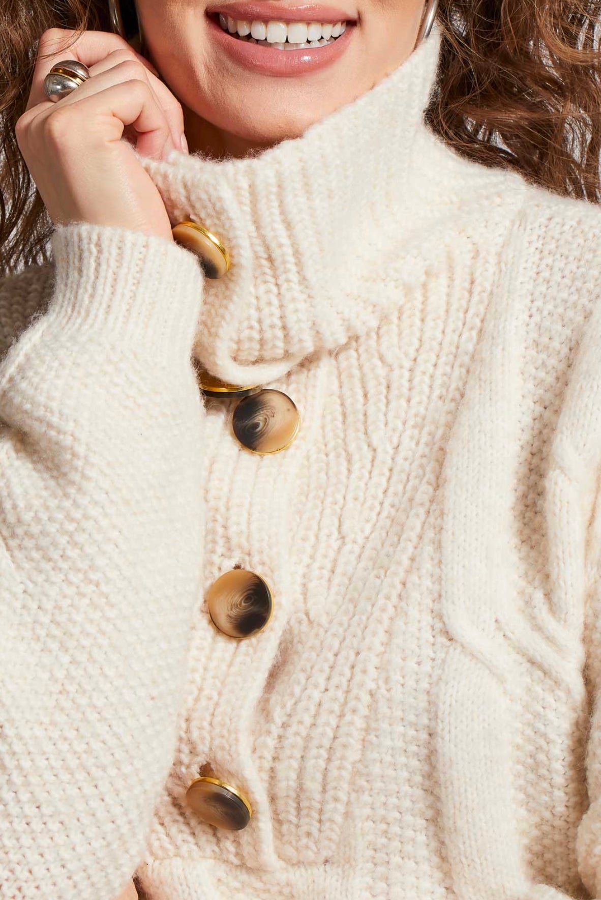 High Collar Sweater with Fancy Buttons