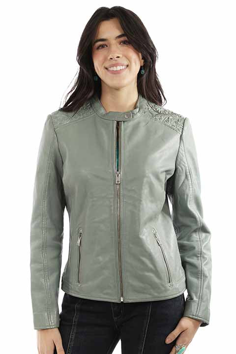 Embollished Leather Jacket Mint