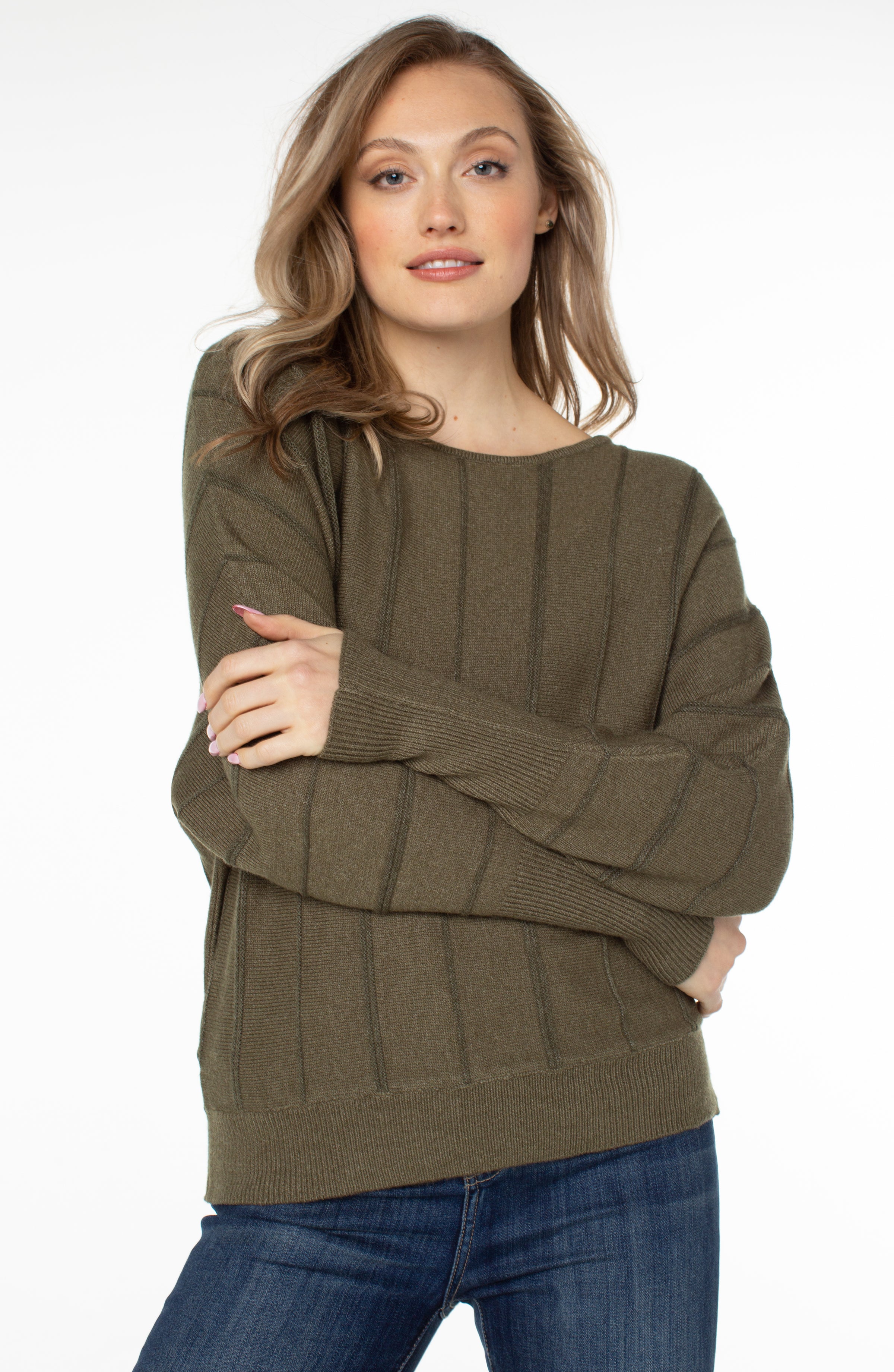 Olive Striped Dolman Sweater