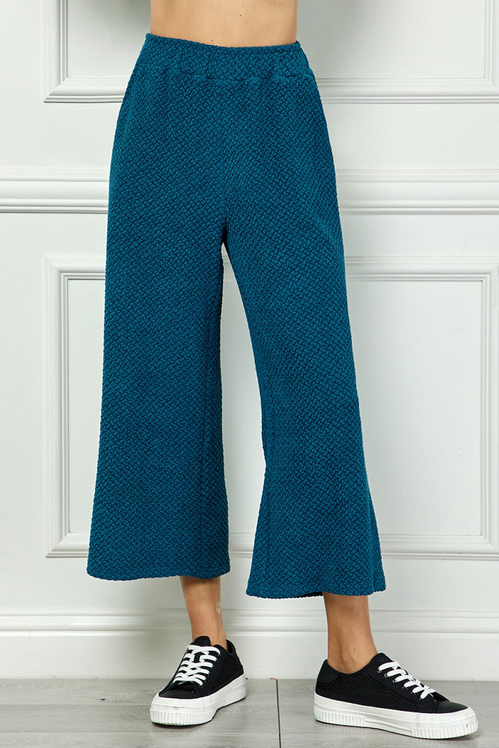 Teal Textured Crop Pants