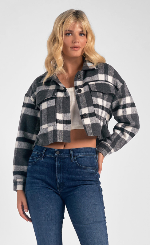 Black and White Plaid Crop Shacket