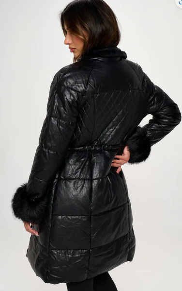 Puffer Coat with Faux Fur Cuff