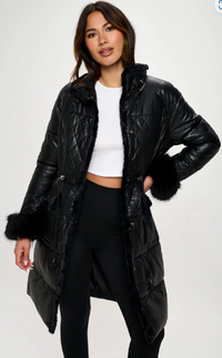 Puffer Coat with Faux Fur Cuff