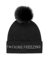 "F*CKING FREEZING" Knit Hat with Fox Pom