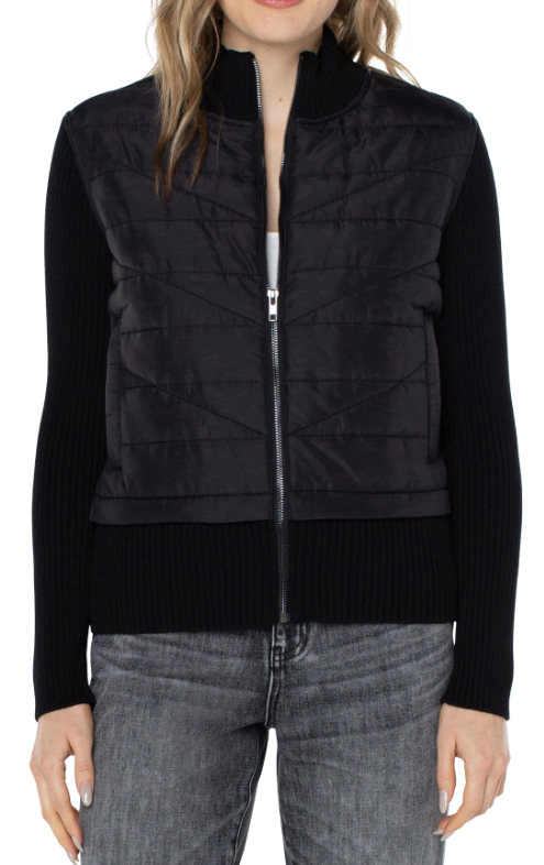 Quilted Front Full Zip Sweater Jacket