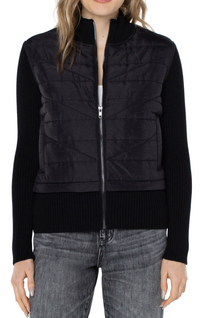 Quilted Front Full Zip Sweater Jacket