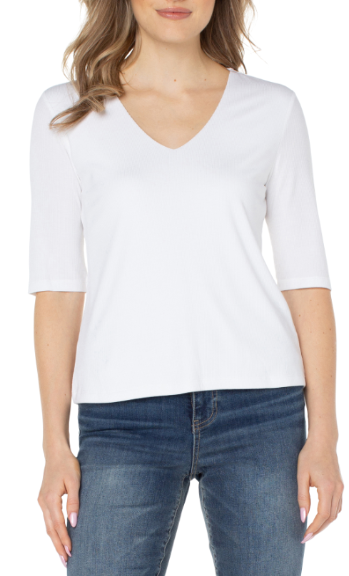 Double Layer Vneck Rib Neck Top