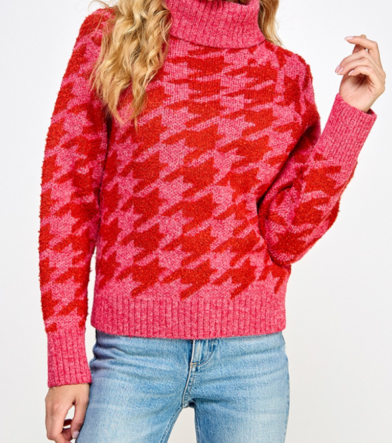 Houndstooth Turtleneck Sweater