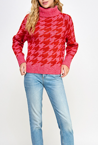 Houndstooth Turtleneck Sweater