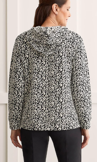 LEOPARD PRINT HOODED TOP WITH ZIPPERS
