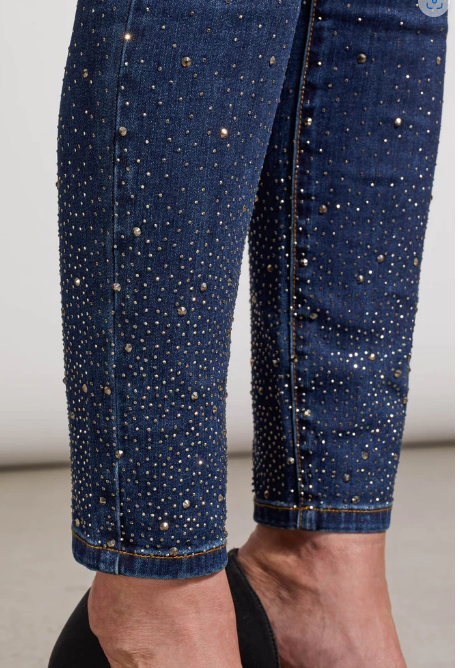 Audrey Pull-on Jeans with Rhinestone Bottom