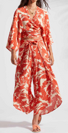PRINTED FAUX WRAP COVER-UP PANTS WITH SASH