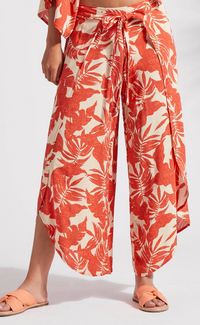 PRINTED FAUX WRAP COVER-UP PANTS WITH SASH
