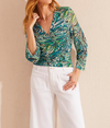 PRINTED WRAP TOP WITH BELL SLEEVES