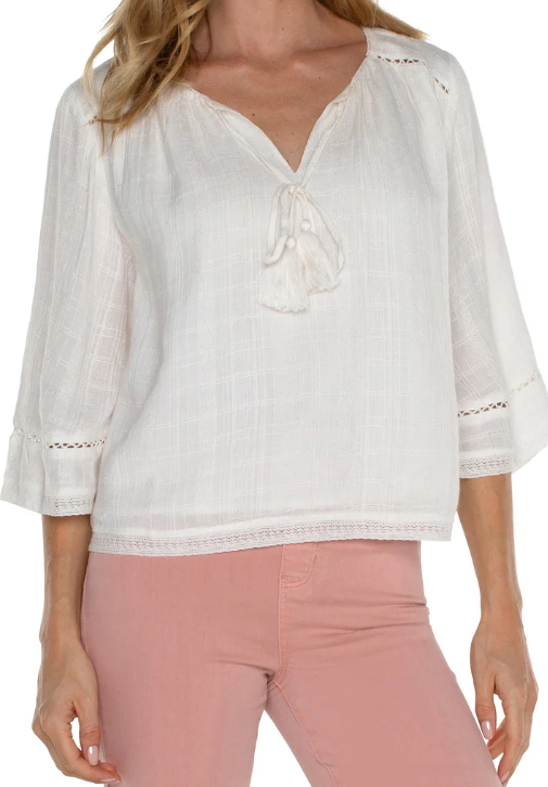 Shirred Woven Tie Front Top