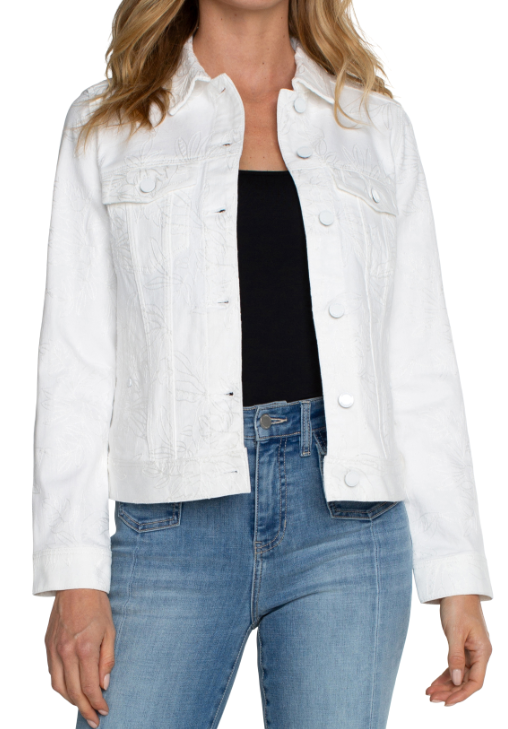 Classic Jean Jacket in White Embroidery