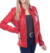 Red Leather Snap Front Jacket