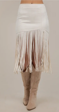 Faux Suede Fringe Skirt