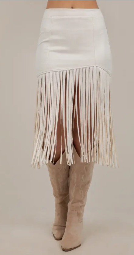 Faux Suede Fringe Skirt