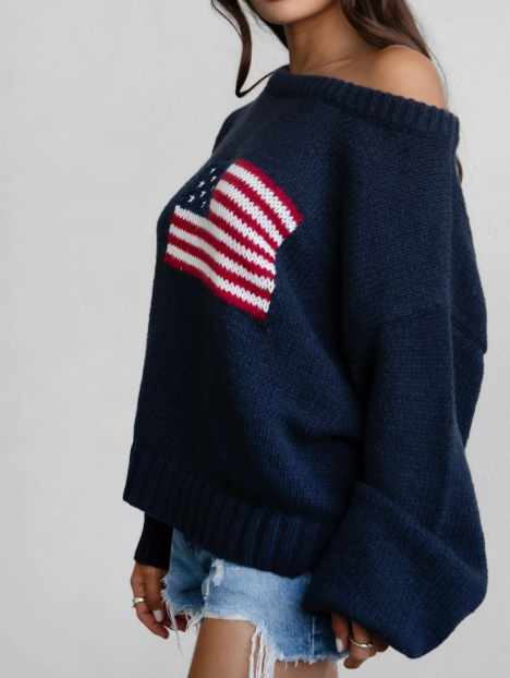 Ribbed Knit Flag Sweater