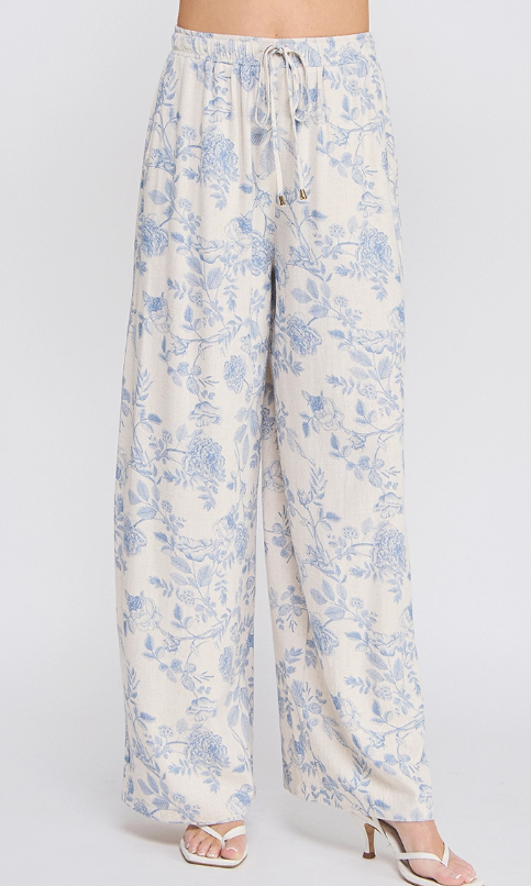 Printed Soft Linen Wide Leg Pants