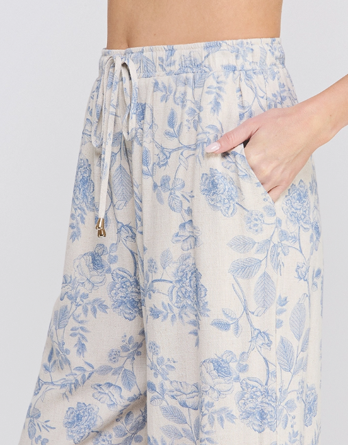 Printed Soft Linen Wide Leg Pants