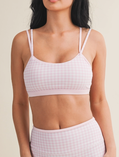Gingham Print Double Layered Sports Bra