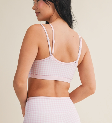 Gingham Print Double Layered Sports Bra