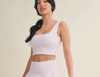 Gingham Print Crop Tank with Lace Trim