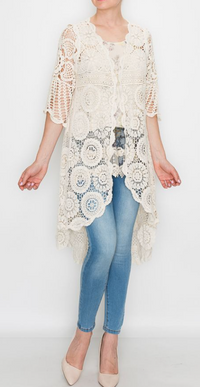 High-Low Crochet Cardigan with Scalloped Edges