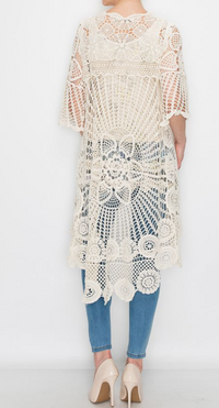 High-Low Crochet Cardigan with Scalloped Edges