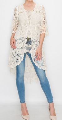 High-Low Crochet Cardigan with Scalloped Edges