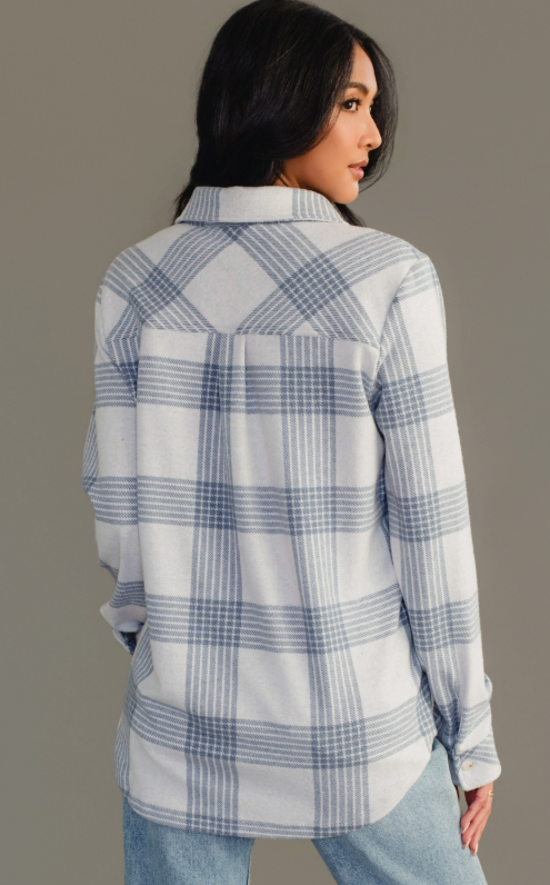 White & Dusty Blue Plaid Button Up