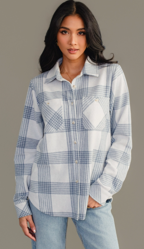 White & Dusty Blue Plaid Button Up