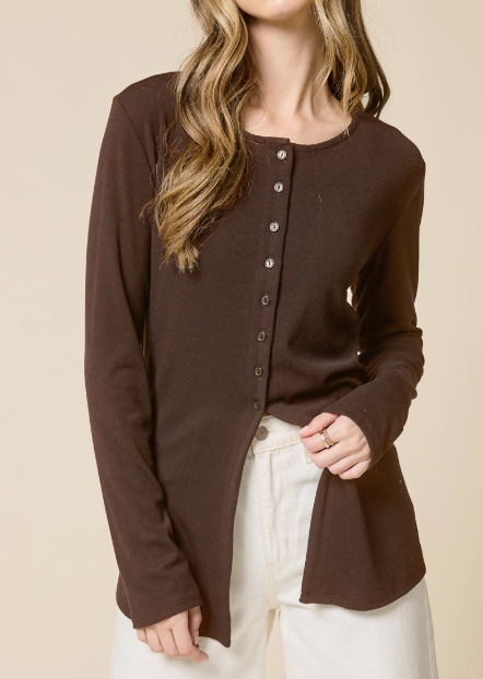 Button-Front Elongated Hemline Cardigan
