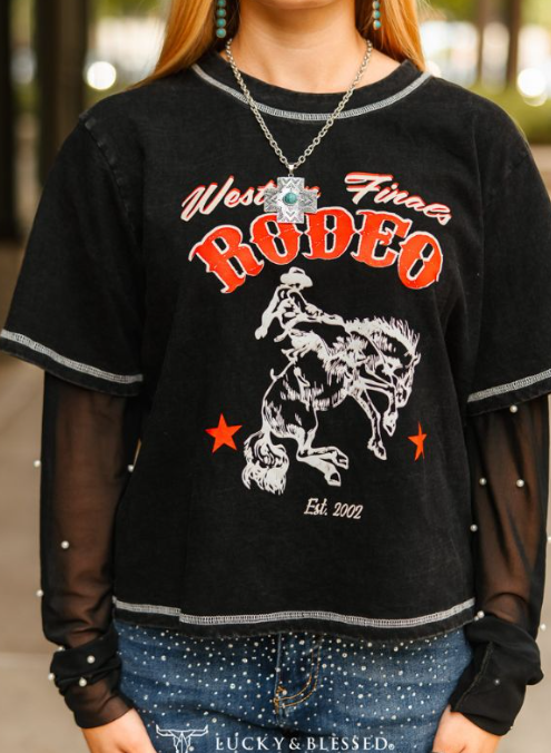 Bull Rider Tee with Pearl Sleeves