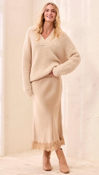 Satin Maxi Skirt w. Lace Trim