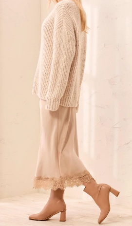 Satin Maxi Skirt w. Lace Trim