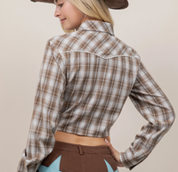 Embroidered Tie Front Long Sleeve Shirt