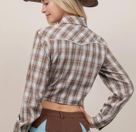 Embroidered Tie Front Long Sleeve Shirt
