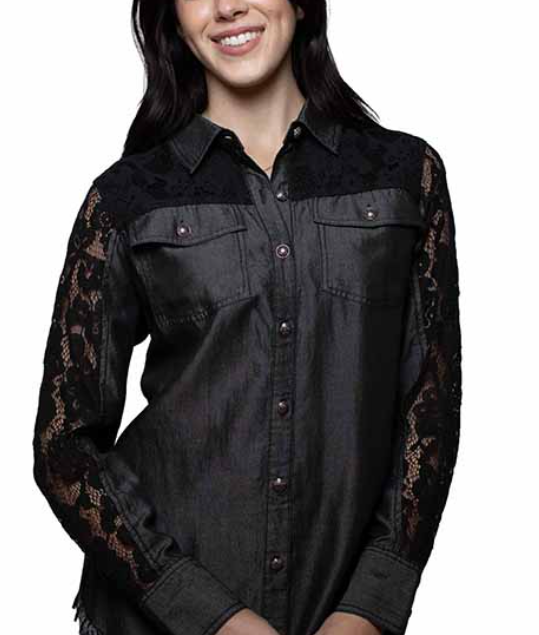 Lace Yokes and Sleeves Blouse