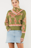 Scarf Neck Print Sweater