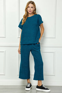 Teal Textured Crop Pants