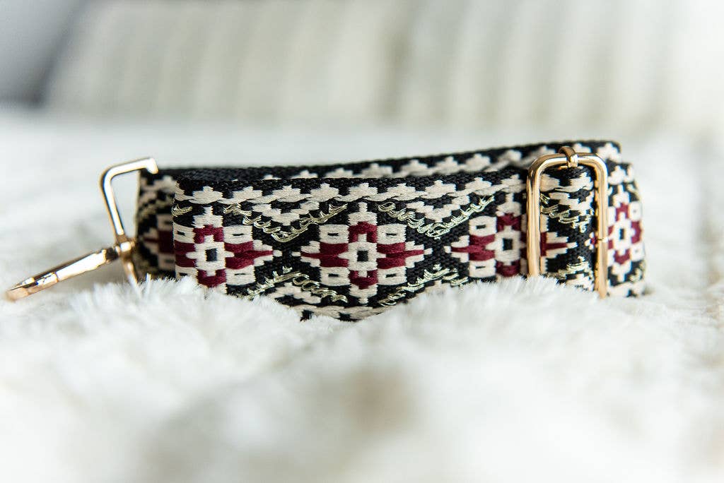 Crossbody Guitar Strap - Fall Burgundy Boho RTS