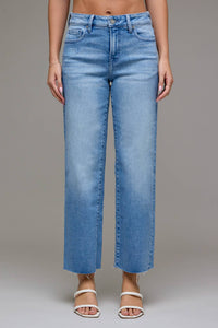 Ella Medium Wash Mid Rise Stretch Cropped Classic Straight