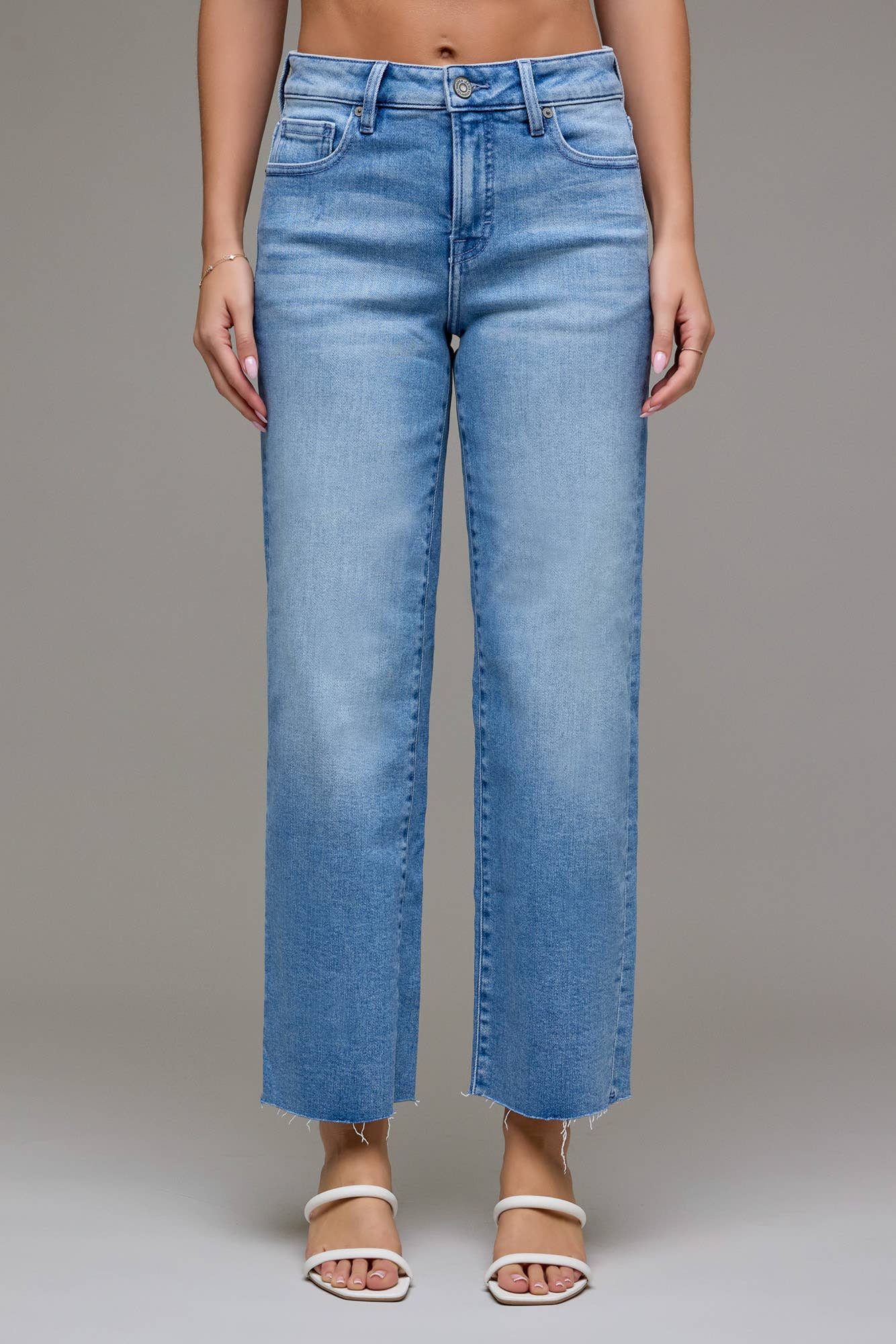 Ella Medium Wash Mid Rise Stretch Cropped Classic Straight